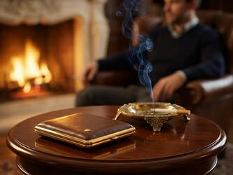 Detalje af lædertekstur på elegant cigaretetui